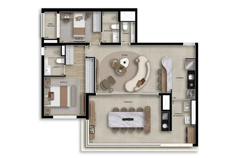 Planta 106m² 2 Suítes Boulevard Butantã