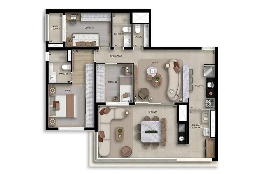 Planta 106m² 3 Dormitórios Boulevard Butantã