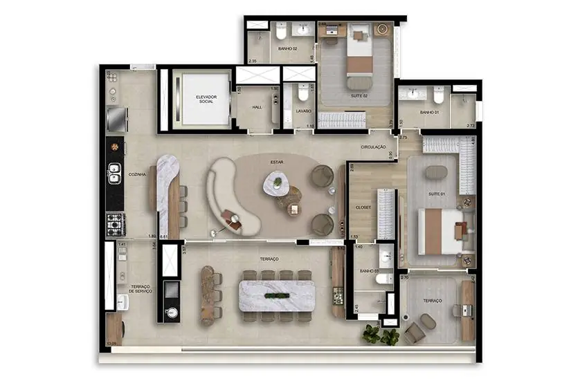 Planta 134m² 2 Suítes Boulevard Butantã